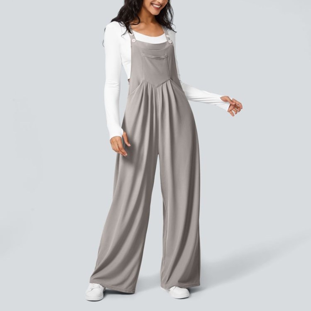 Halara Pockets Waffle Casual Overalls in Mink Ash Size Medium Regular Length